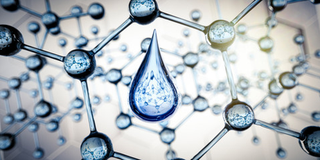 Wassertropfen und transparente Molekülstruktur - Nanotechnologie 